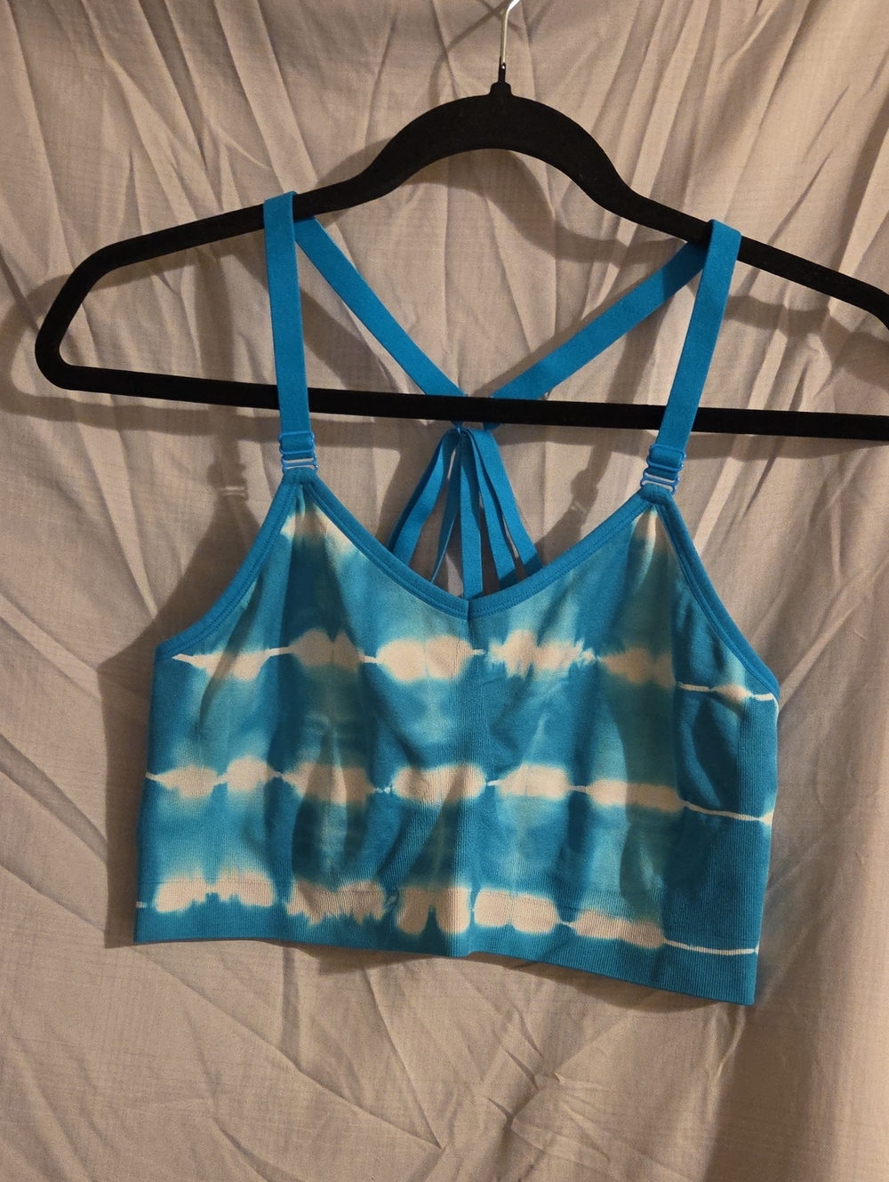Blue Tie-Dye Strappy Bralette with Adjustable Straps